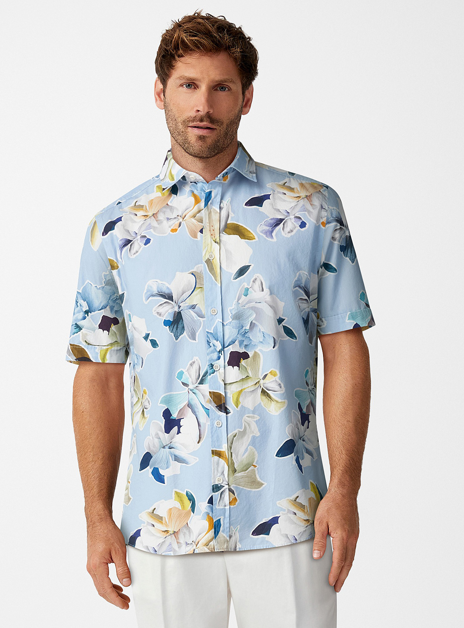 Olymp Exotic Flower Shirt In Patterned Blue