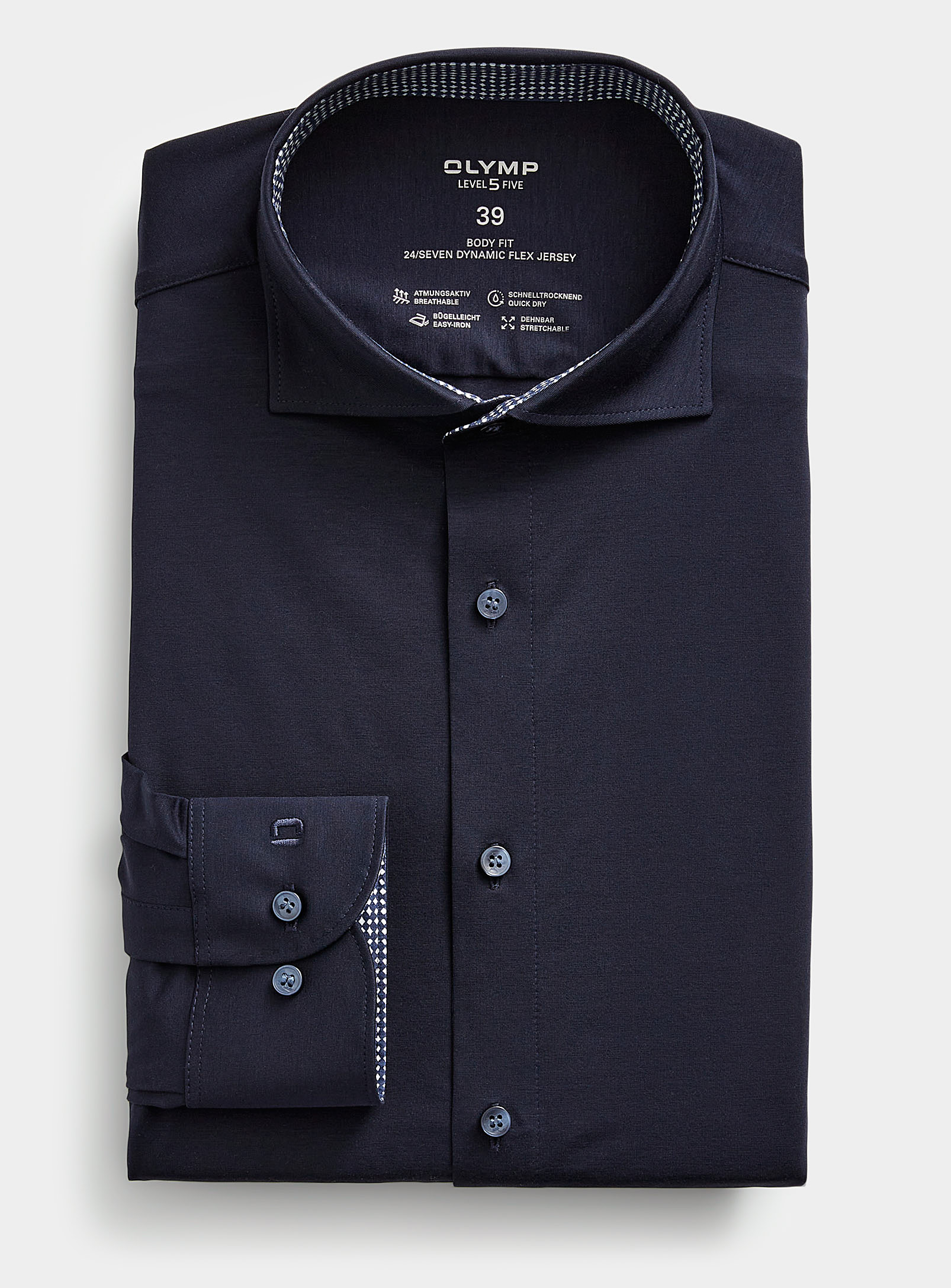 Olymp Solid Knit Performance Shirt Modern Fit In Navy/midnight Blue