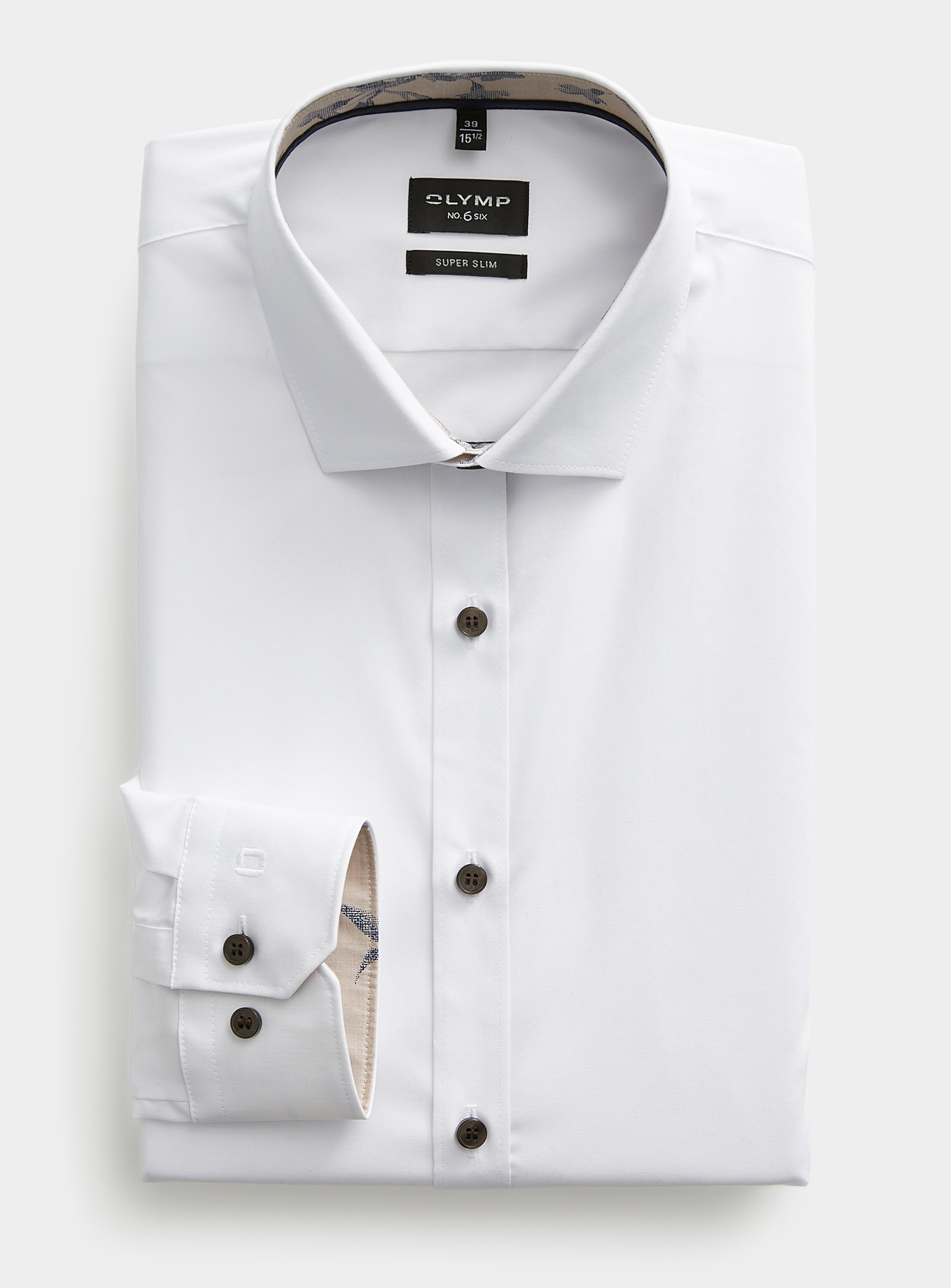 Olymp - Men's Contrast-button white shirt Slim fit