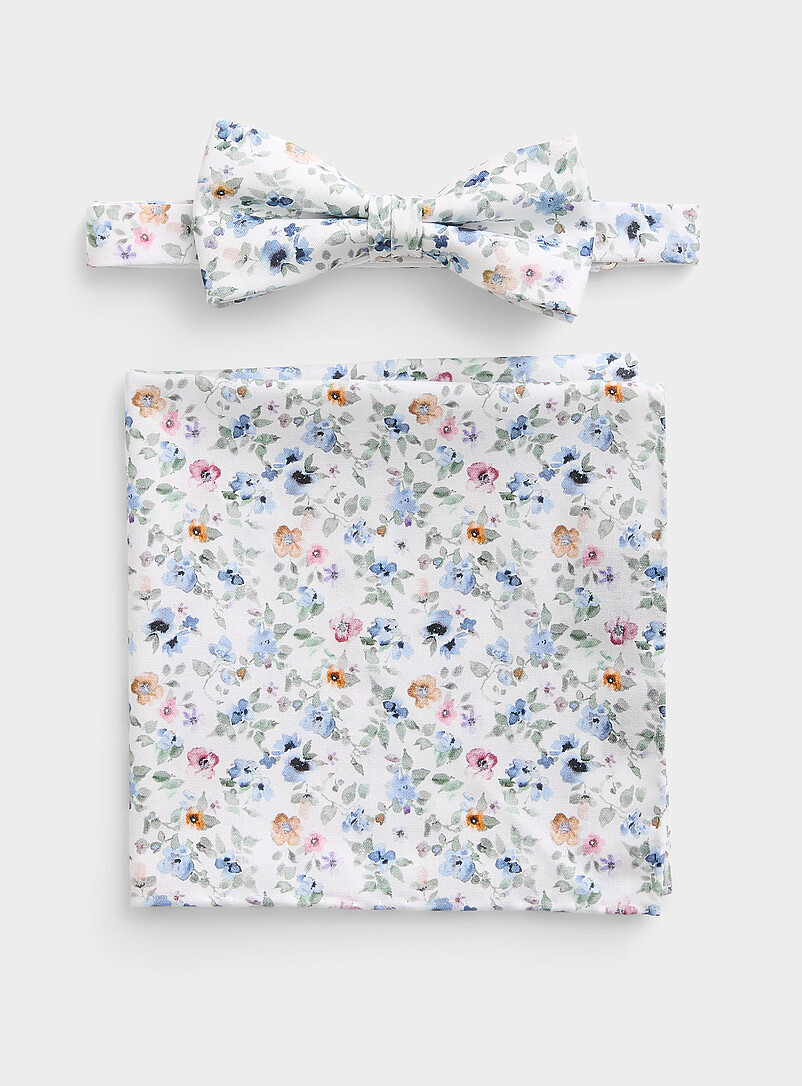 Colourful flower bow tie and pocket square set product image (primary)