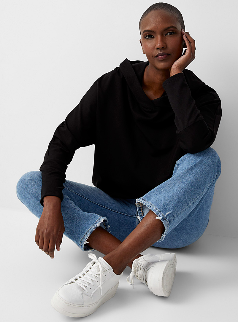 Up! Black Drawstring waist hooded sweatshirt for women