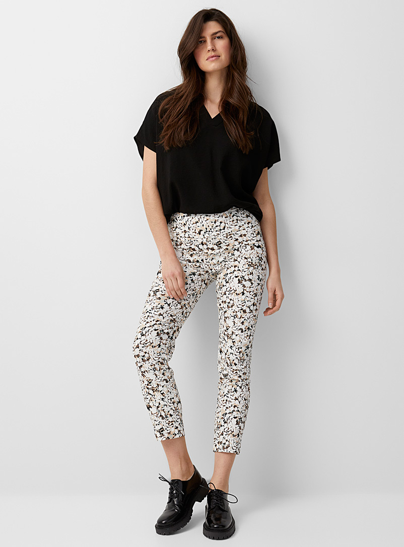 Up! Patterned White Neutral floral slimming pant for women