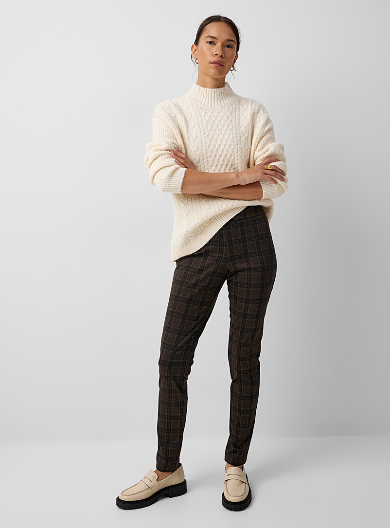 Contemporaine Patterned Brown Chocolate checks slimming pant for women