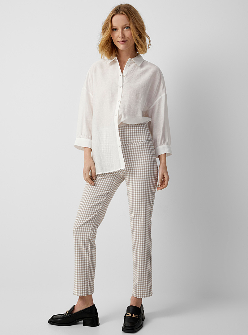 Contemporaine Patterned White Gingham stretch slim-leg pant for women