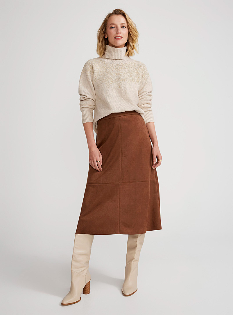 Contemporaine Fawn Faux-suede flared skirt for women