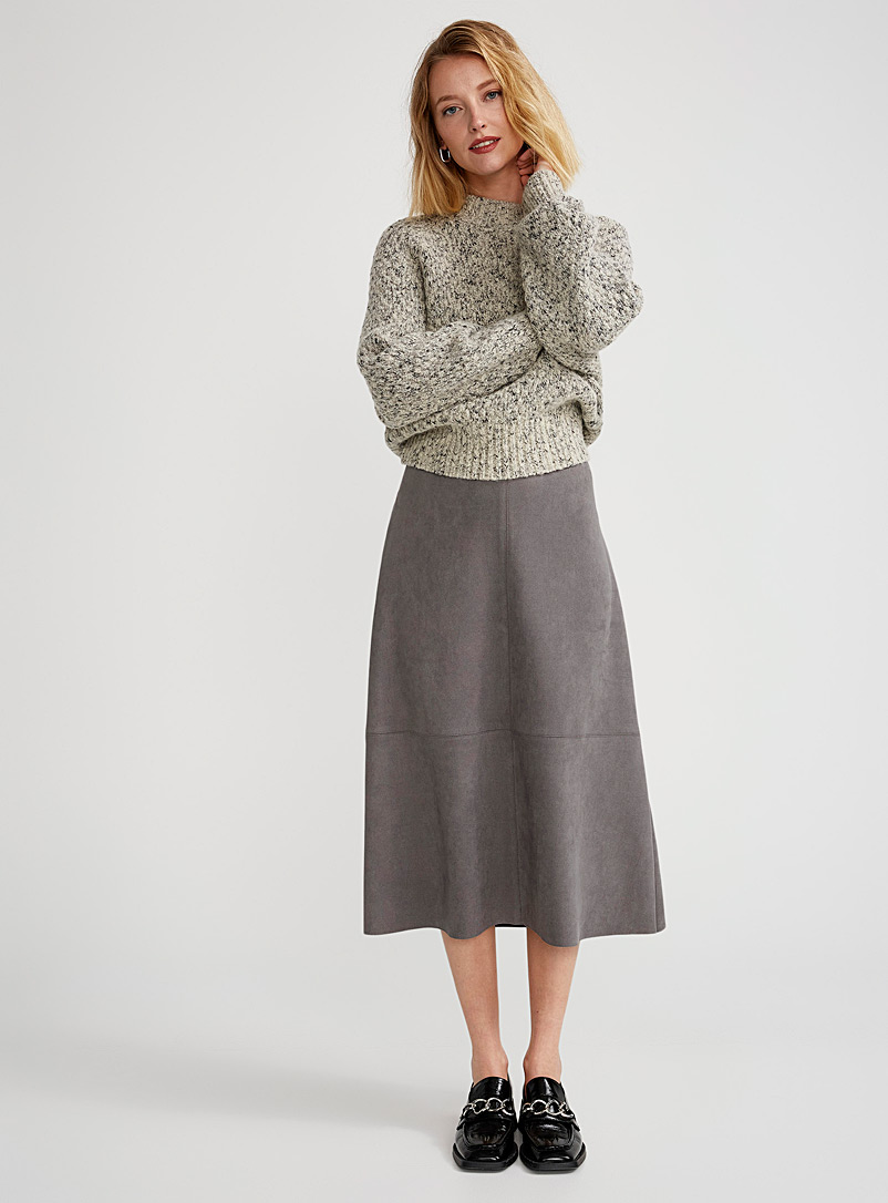 Contemporaine Grey Faux-suede flared skirt for women