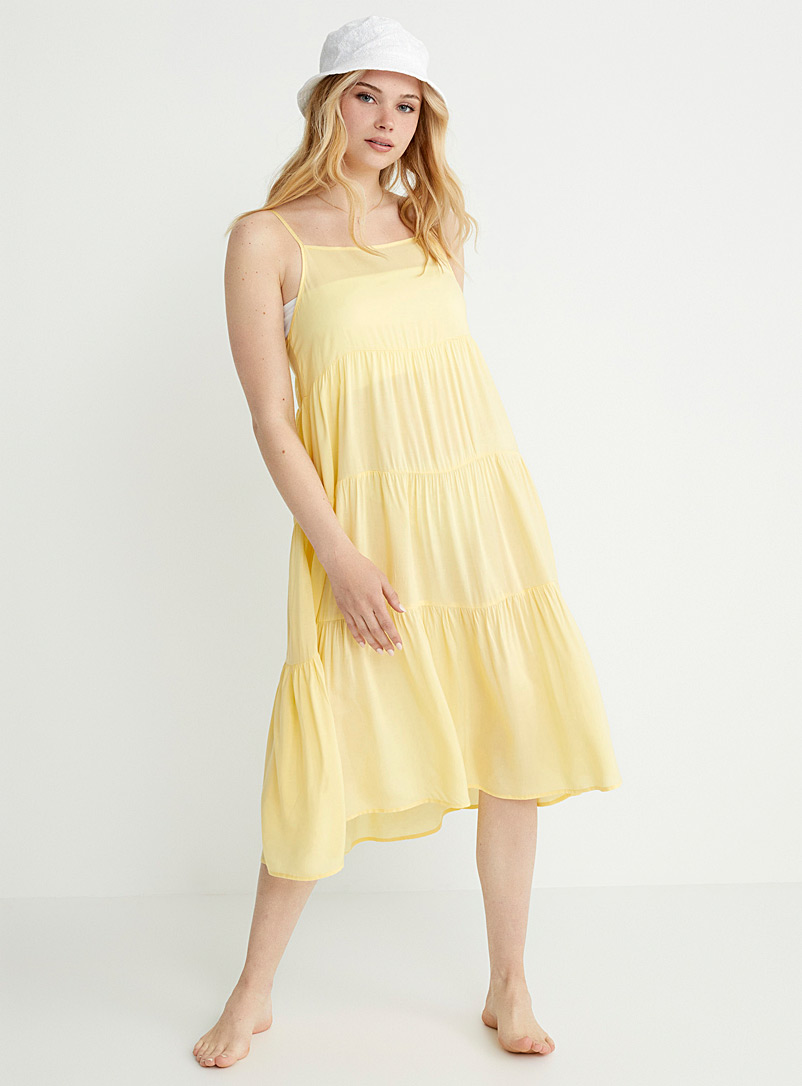Simons Light Yellow Lightweight ruffled eco-friendly viscose dress for women