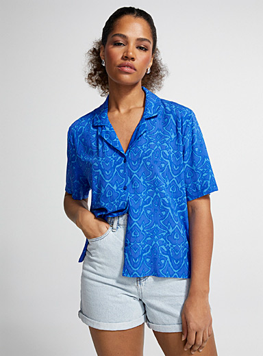 Icône Patterned blue Summer print boxy blouse for women