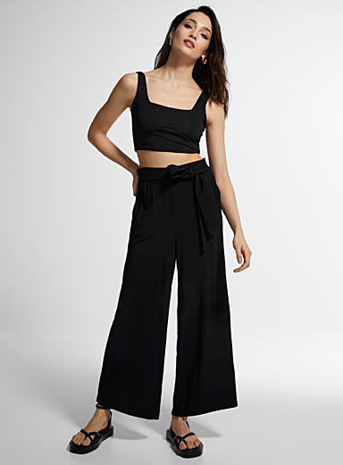 Icône Black Tie-waist wide-led pant for women