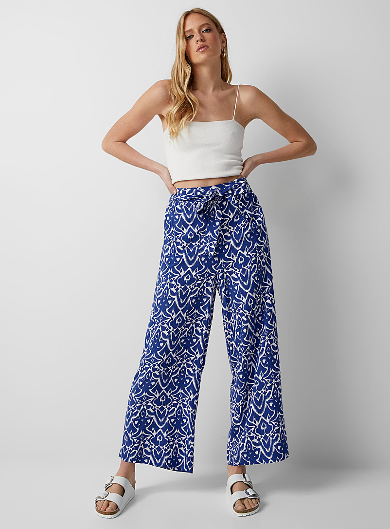 Icône: Le pantalon ample imprimé estival Bleu à motifs pour femme