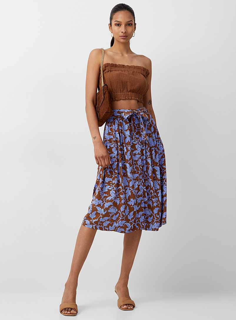 Icône Patterned Brown Summer print midi skirt for women