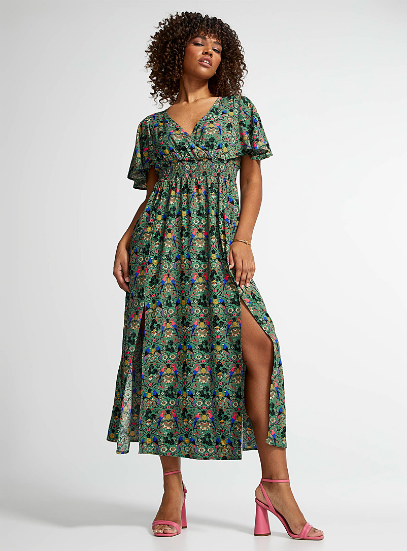 Icône Patterned Green Summer print maxi dress for women