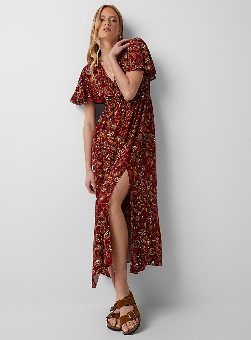 Icône: La robe maxi imprimé estival Rouge à motifs pour femme