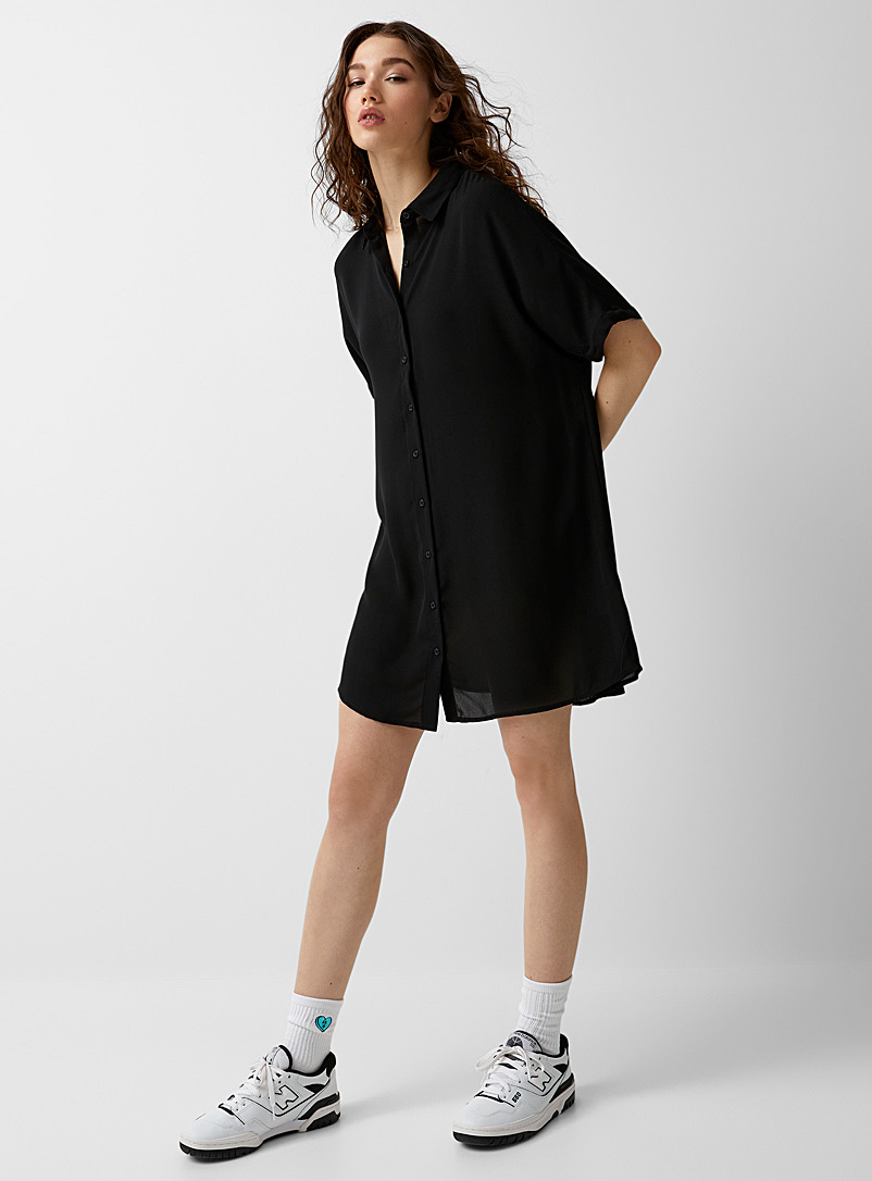 Twik Black Recycled polyester flowy shirtdress for women