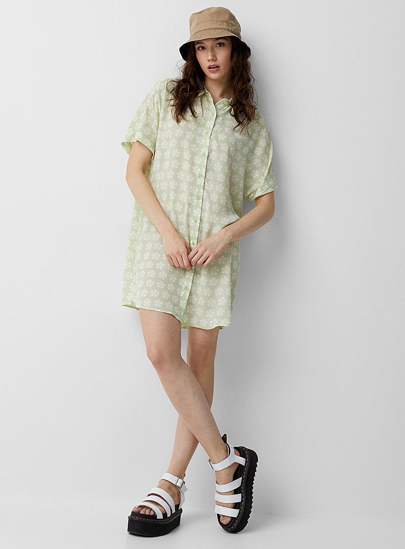Twik Patterned Green Recycled polyester flowy shirtdress for women