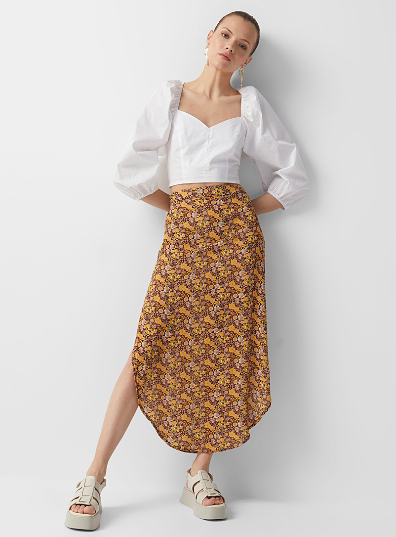 Twik Patterned Brown Small print midi skirt for women