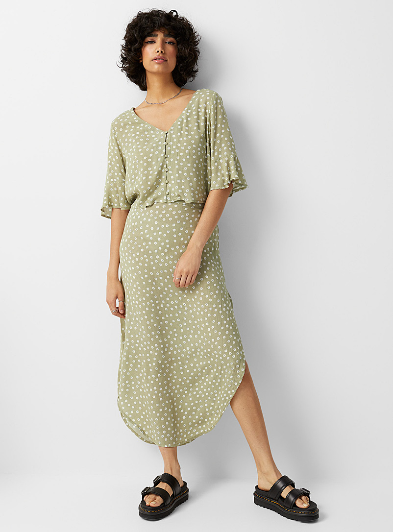 Twik Patterned Green Small print midi skirt for women