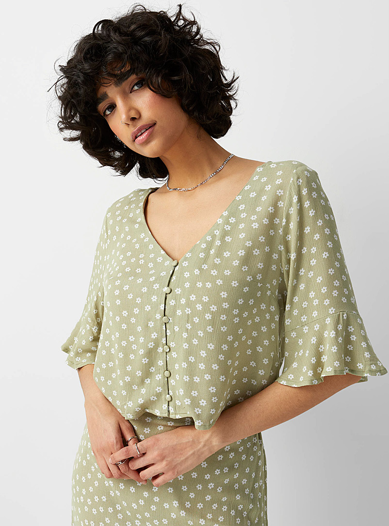 Twik Patterned Green Retro floral boxy blouse for women