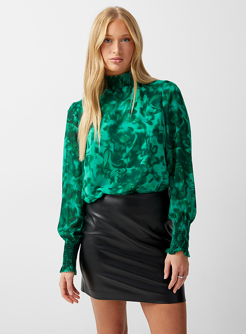 Icône: La blouse brise florale détails froncés Vert pour femme