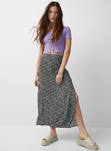 Twik Patterned Black Slit maxi skirt for women