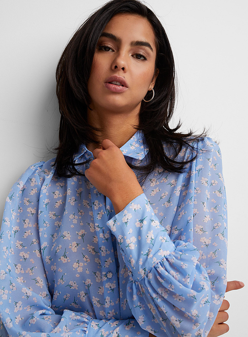 Icône Baby Blue Lightweight chiffon puff-sleeve blouse for women