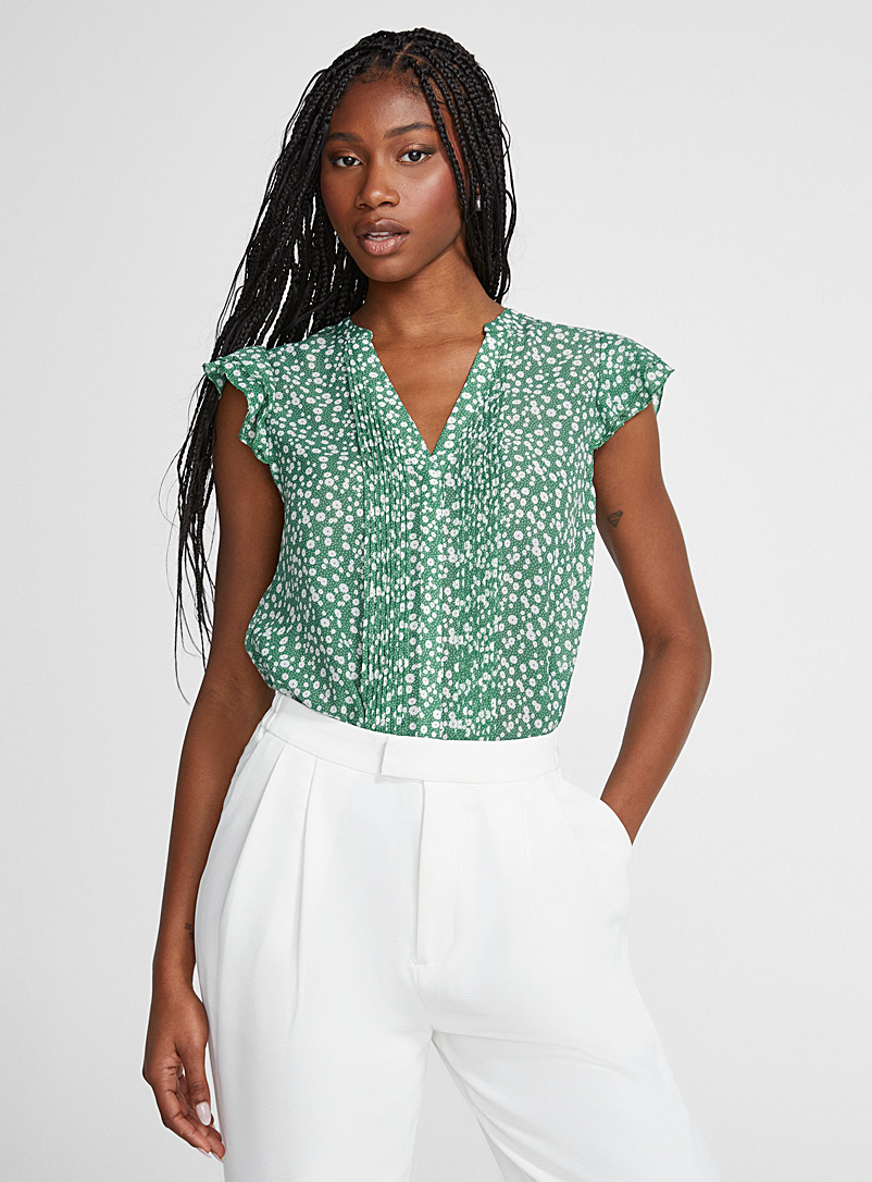 Icône Patterned Green Printed ruffled blouse for women