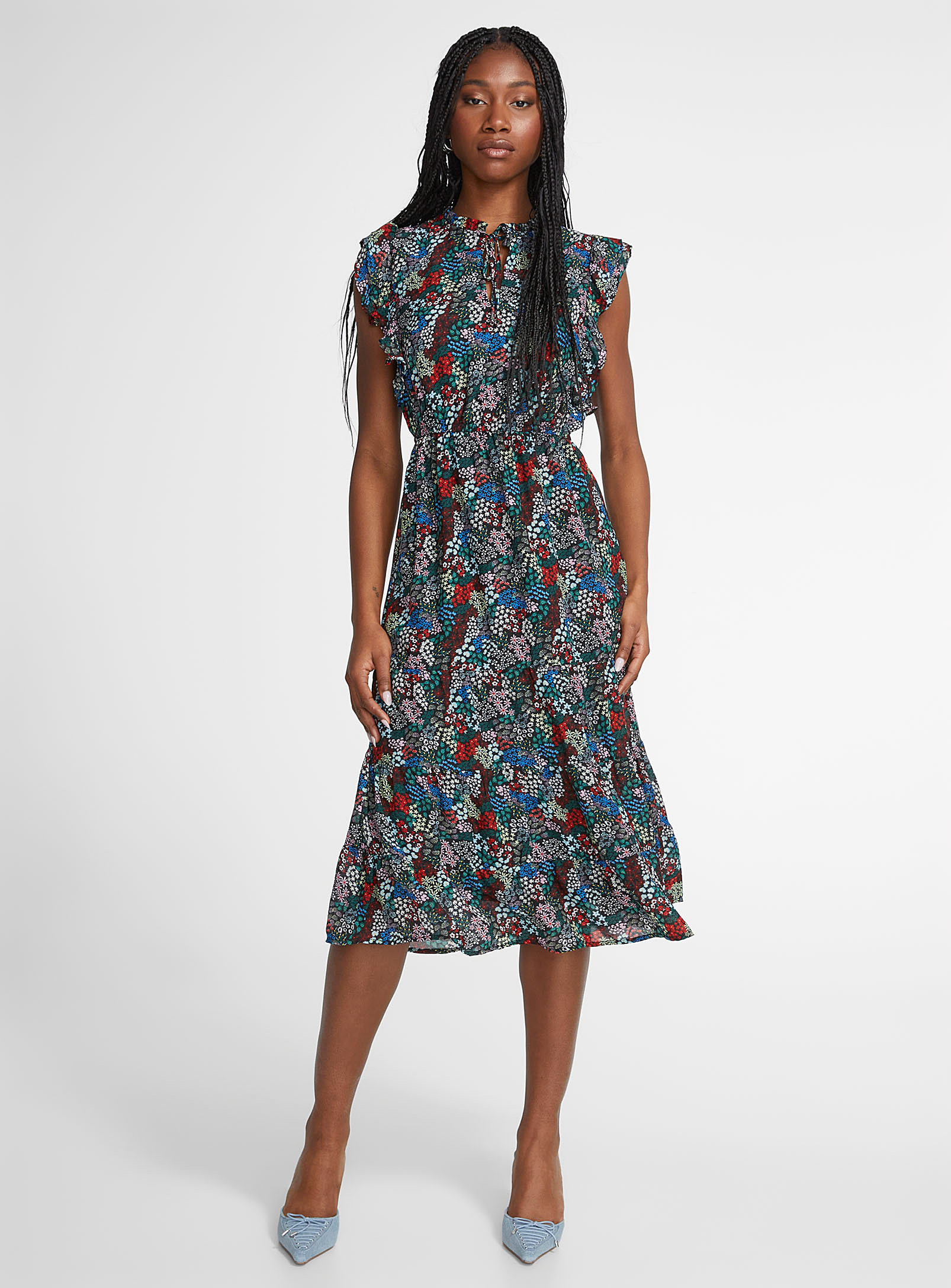 Icone Ruffled Floral Long Dress In Assorted