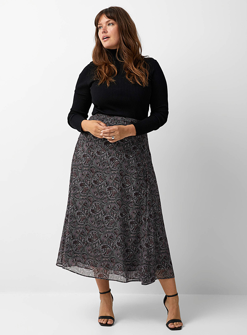 Contemporaine Patterned Black Sumptuous paisley chiffon skirt for women