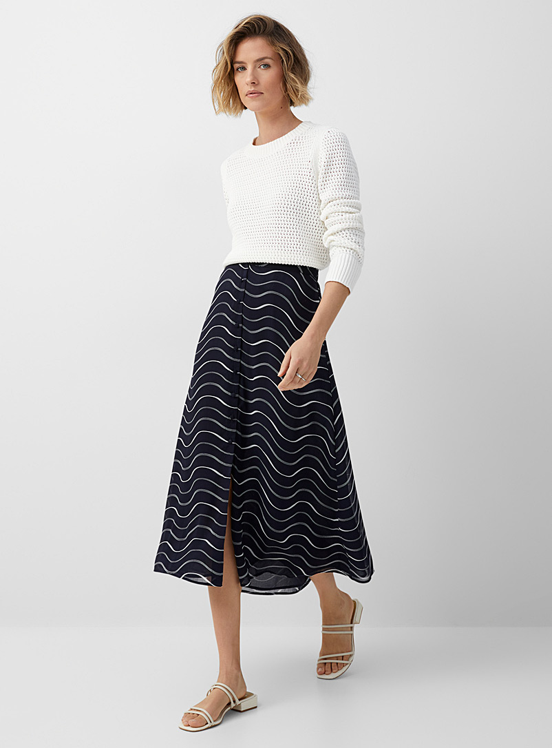 Contemporaine Blue Wavy stripes flowy skirt for women