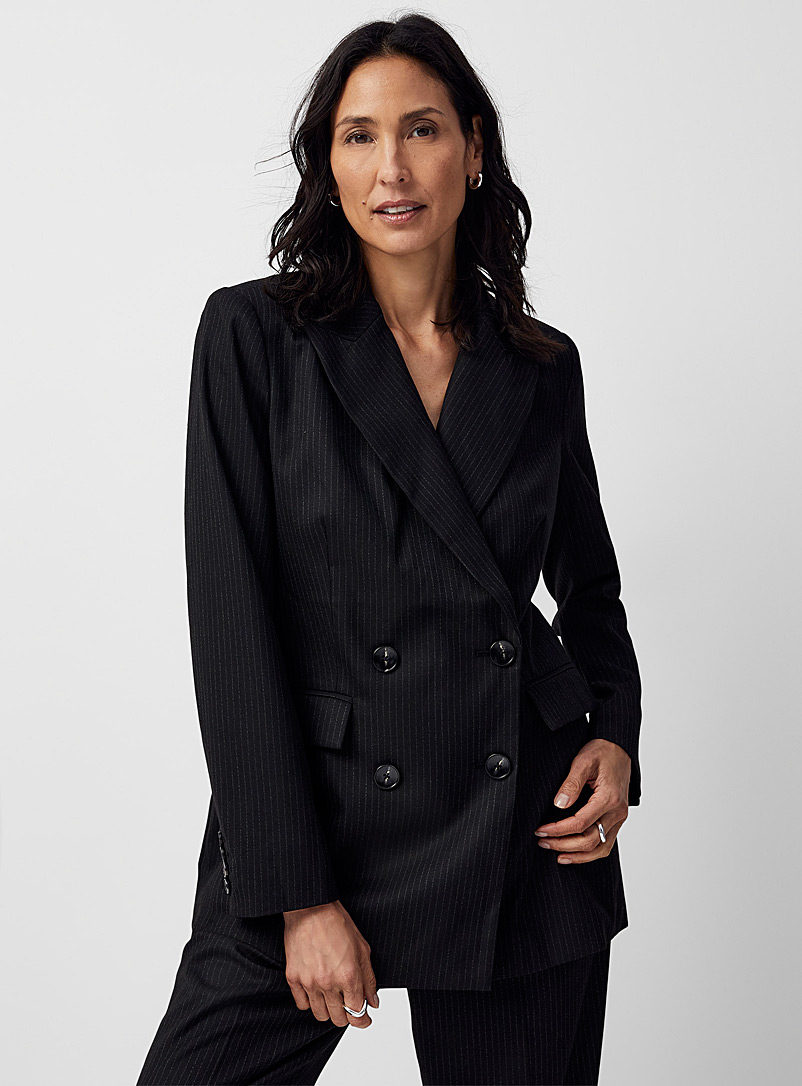 Contemporaine Patterned Black Pinstripe double-breasted blazer for women