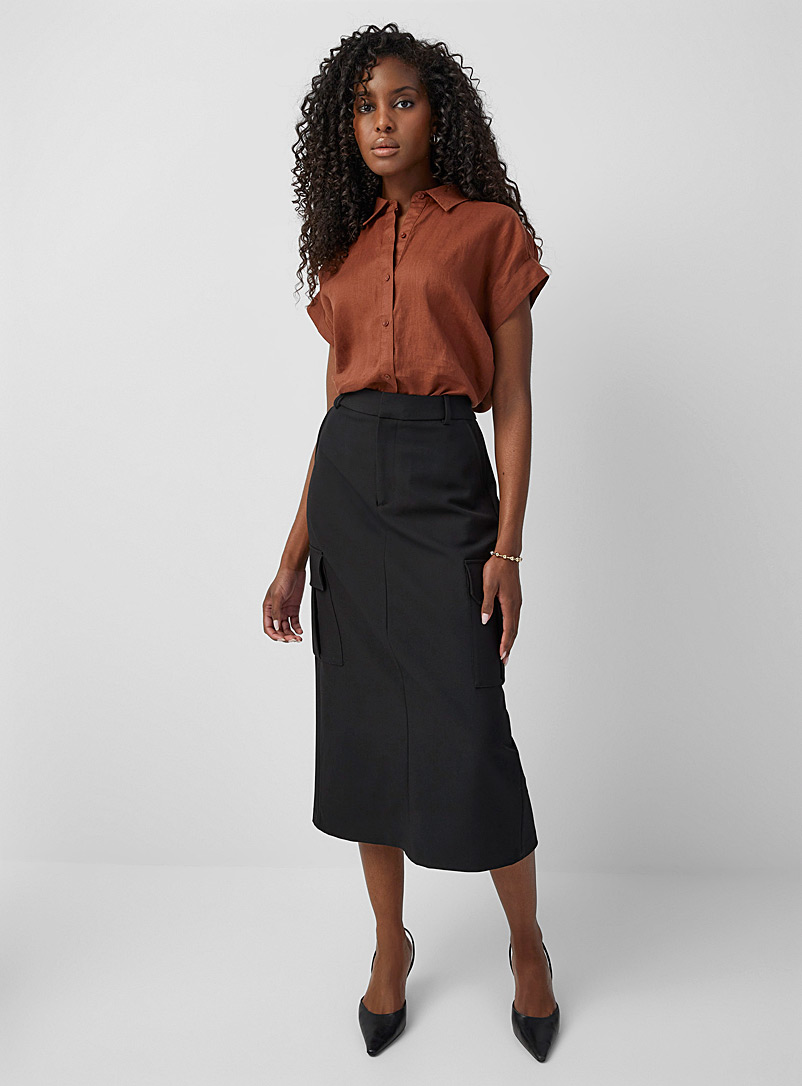 Contemporaine Black Back-slit cargo maxi skirt for women