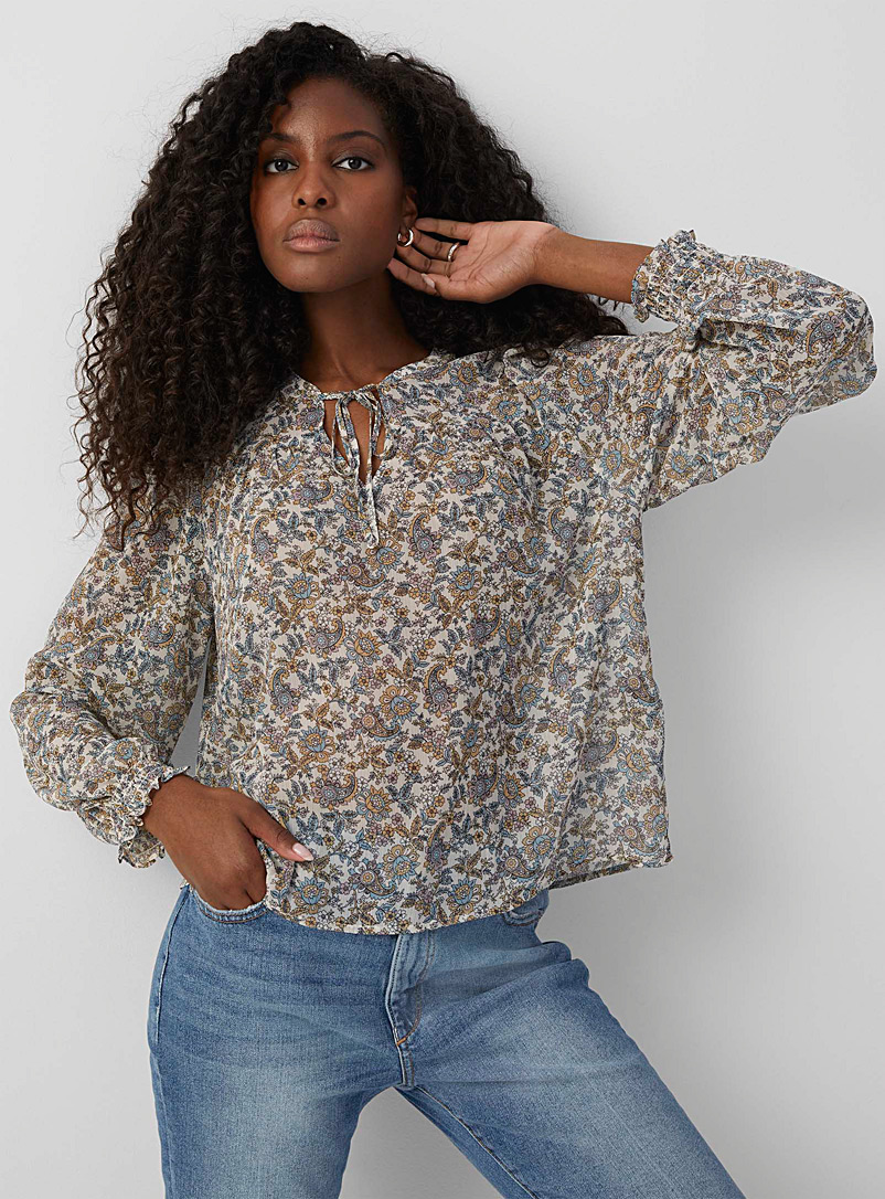 Puff-sleeve floral chiffon blouse | Contemporaine | | Simons
