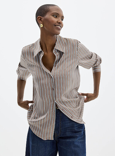 Contemporaine Grey Satiny banker-stripe shirt for women