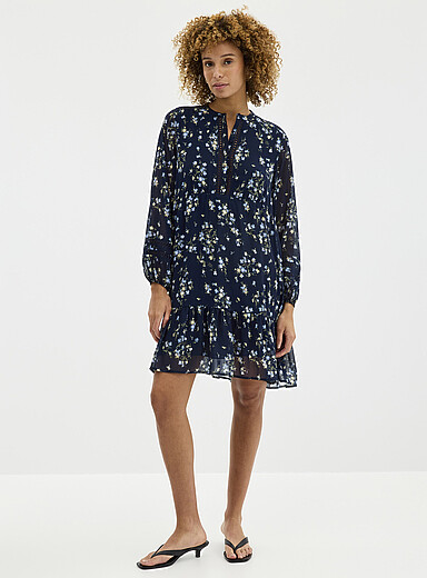 Crocheted trims floral chiffon dress | Contemporaine | Women's Short Dresses  | Simons