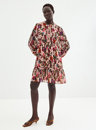 Contemporaine Assorted Crocheted trims floral chiffon dress for women