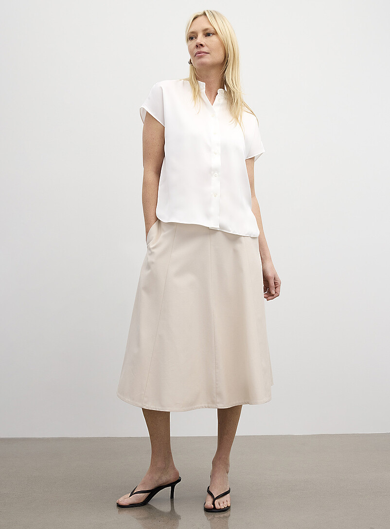 Contemporaine: La blouse &agrave; mancherons satin fluide Vert pistache - Menthe pour femme