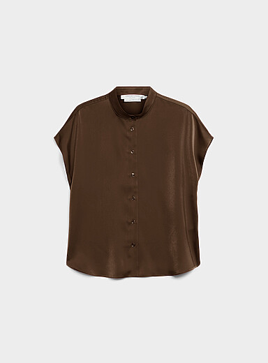 Contemporaine Hazelnut Flowy satin cap-sleeve blouse for women