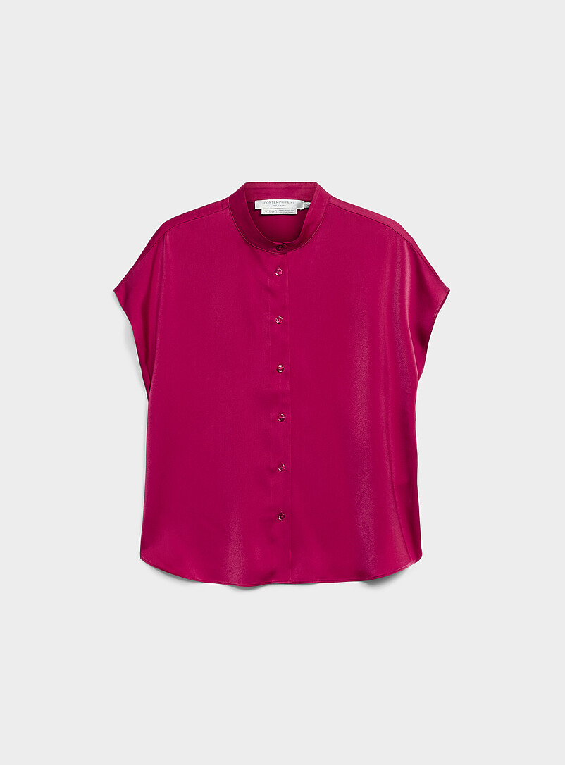 Contemporaine: La blouse &agrave; mancherons satin fluide Vert pistache - Menthe pour femme