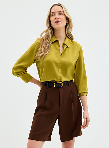 Contemporaine: La chemise ample satin fluide Vert pistache - Menthe pour femme