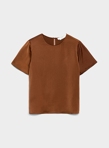 Contemporaine Hazelnut Flowy satin boxy-fit blouse for women