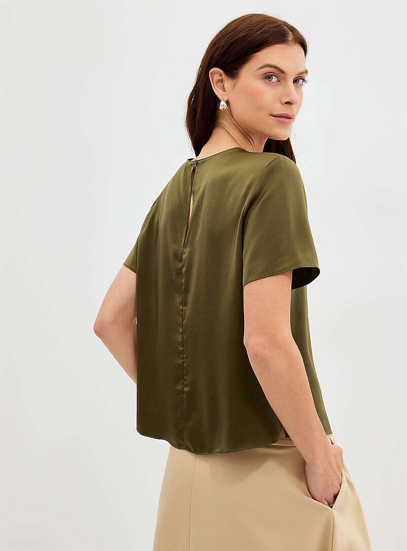 Contemporaine: La blouse carr&eacute;e satin fluide Blanc cass&eacute; pour femme