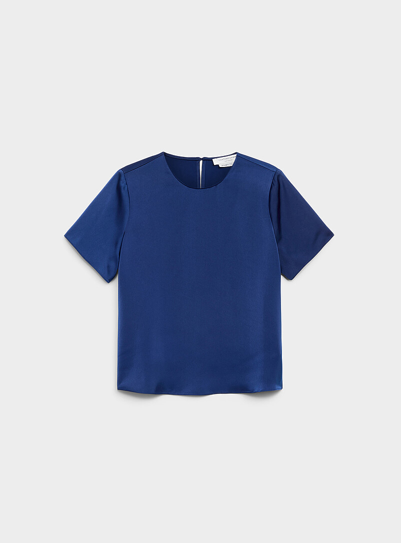 Contemporaine: La blouse carr&eacute;e satin fluide Blanc cass&eacute; pour femme