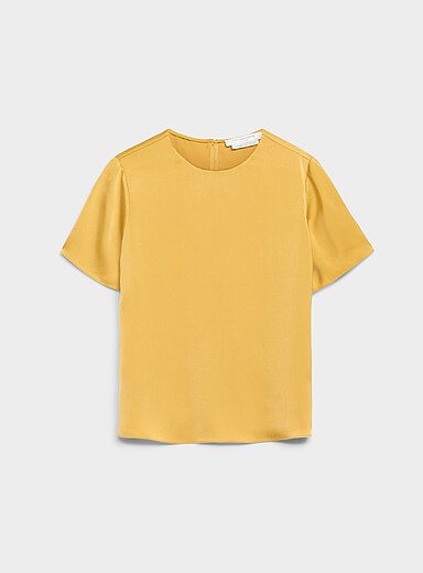 Contemporaine Golden Yellow Flowy satin boxy-fit blouse for women