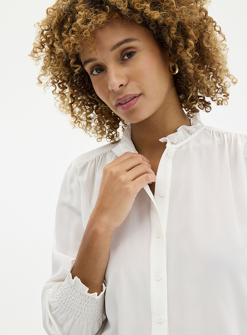 Contemporaine Off White Pure silk ruffled blouse for women