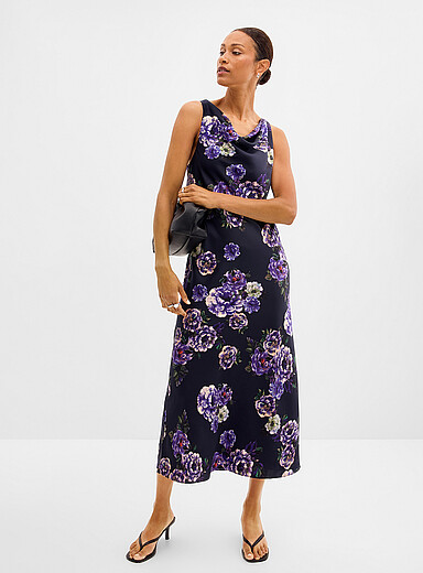 Contemporaine Patterned Blue Impressionist garden satiny dress <b>A Tribute to Claude Monet Collection</b> for women