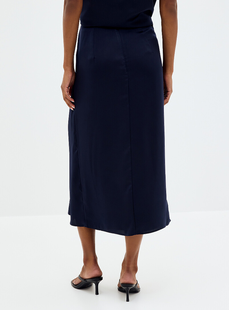 Contemporaine: La jupe satin&eacute;e taille drap&eacute;e Bleu marine - Bleu nuit pour femme