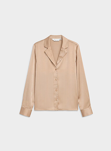Contemporaine: La chemise satin&eacute;e col crant&eacute; Taupe pour femme
