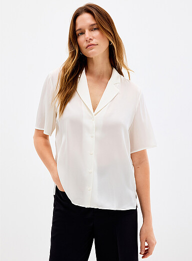 Stretch silk notch collar shirt