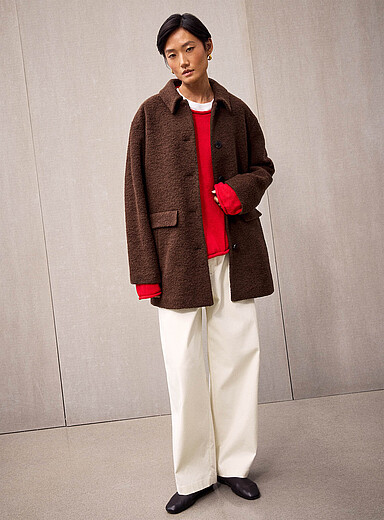 High-pile fleece half-length shirt-collar coat