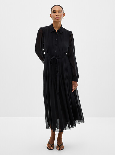 Pleated chiffon shirtdress